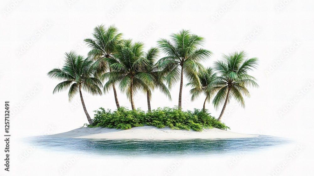 Obraz premium Isolated Tropical Island with Palm Trees on White Background