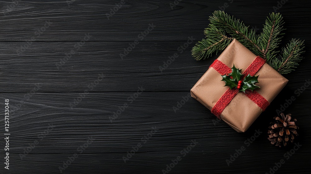 Fototapeta premium Christmas Gift Box on Dark Wooden Background
