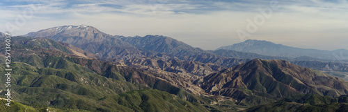 San Bernardino Mountains range panorama, looking east. Shown in San Bernardino County, California. Date, February 9, 2025. photo