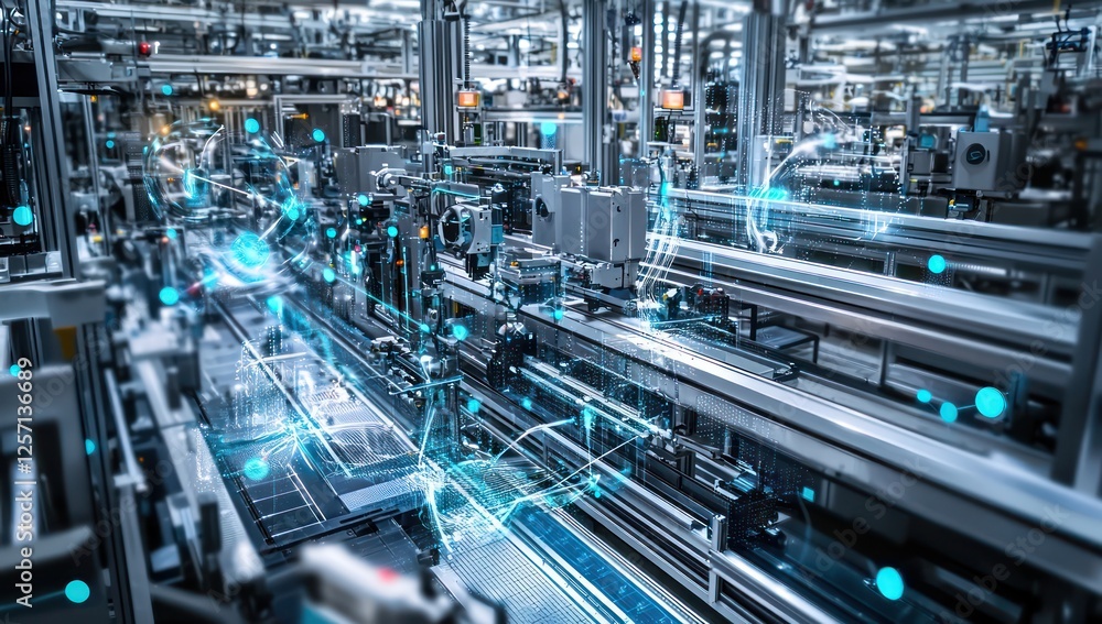 Fototapeta premium Industrial workspace optimized with cutting-edge automation and robotics technology.