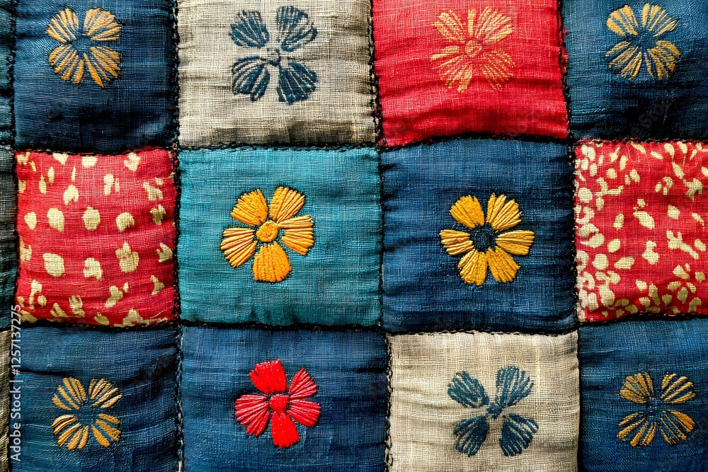 Patchwork Quilt with Floral Patterns Patchwork Quilt with Floral Patterns