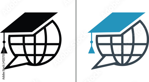 Global education icon, world education icon, online education icon, global massage icon