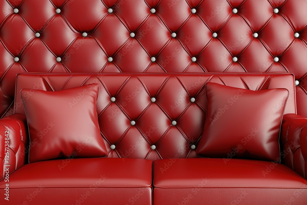 Fototapeta premium Luxurious Red Leather Couch with Pillows