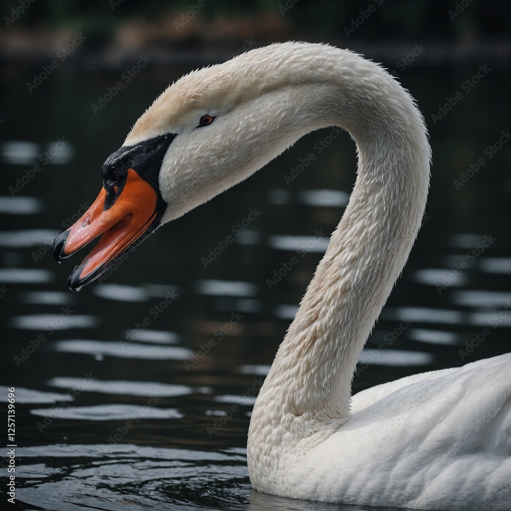 Fototapeta premium A graceful swan with its long neck elegantly curved.