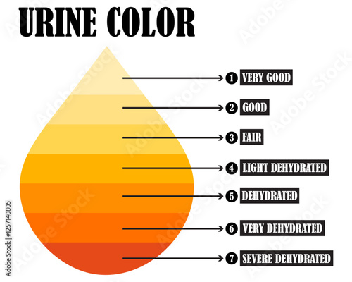 Urine color chart icon symbol sign vector pictogram. urine color chart for hydration monitoring dehydration levels and health assessment with yellow to orange scale.  Pee hydration and dehydration. 