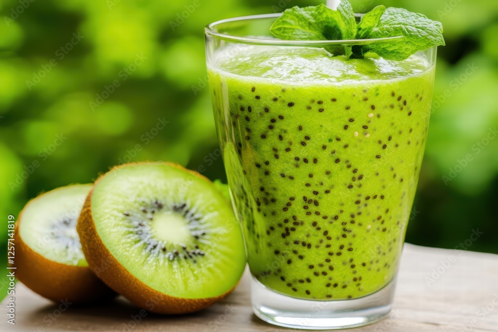 Refreshing Green Kiwi Smoothie with Fresh Mint and Kiwifruit Slices Refreshing Green Kiwi Smoothie with Fresh Mint and Kiwifruit Slices