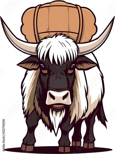 Stylized Yak with a Pack on Its Back in a Cartoon Style