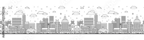 Seamless pattern with Outline Luanda Angola city skyline with modern and historic buildings isolated on white. Luanda cityscape with landmarks.