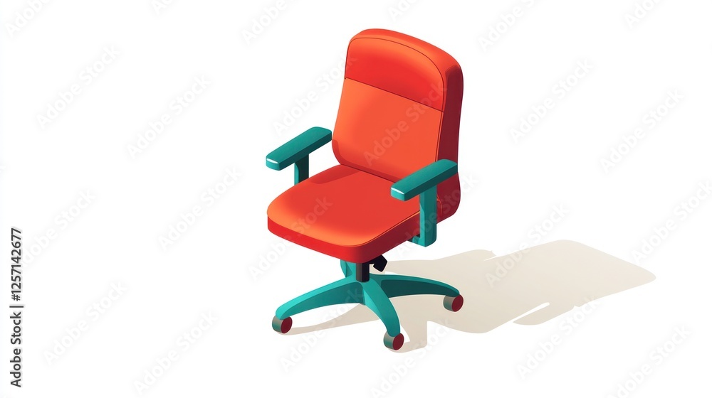 Red office chair isometric view