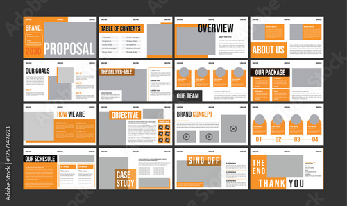 PowerPoint business presentation template. Abstract white, yellow, slides. Brochure cover design, cover design, proposal, pitch deck, google slides,