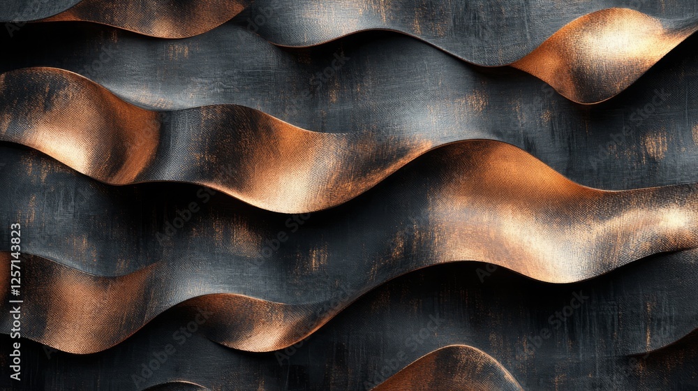 Wavy copper colored and black material abstractly arranged horizontally Wavy copper colored and black material abstractly arranged horizontally