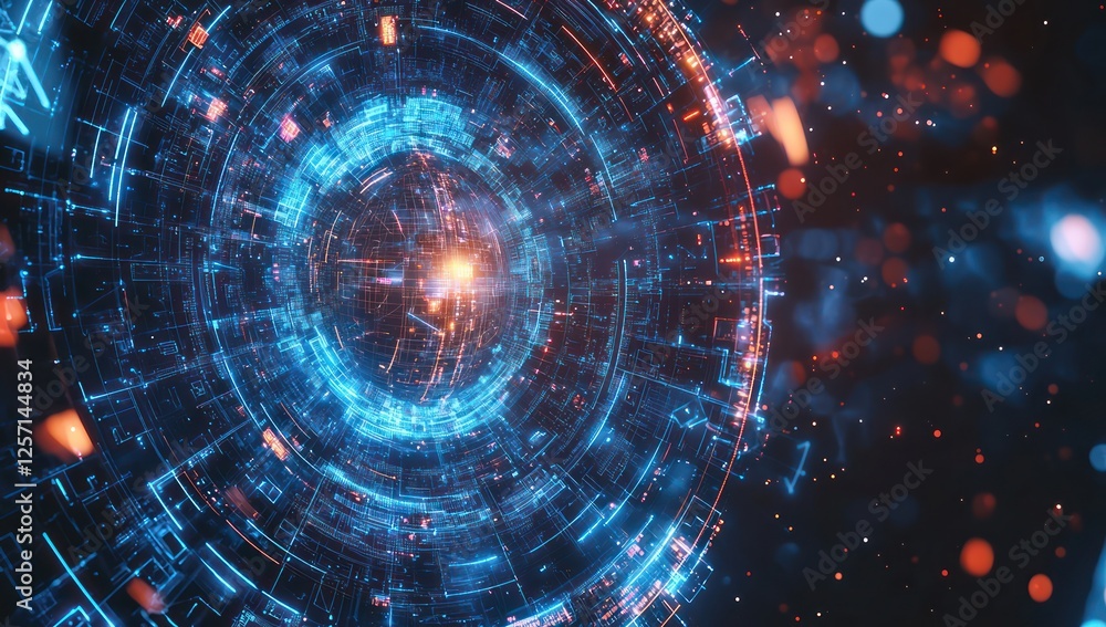 Obraz premium Cybernetic intelligence web infused with scalable data models and flowing analytics.