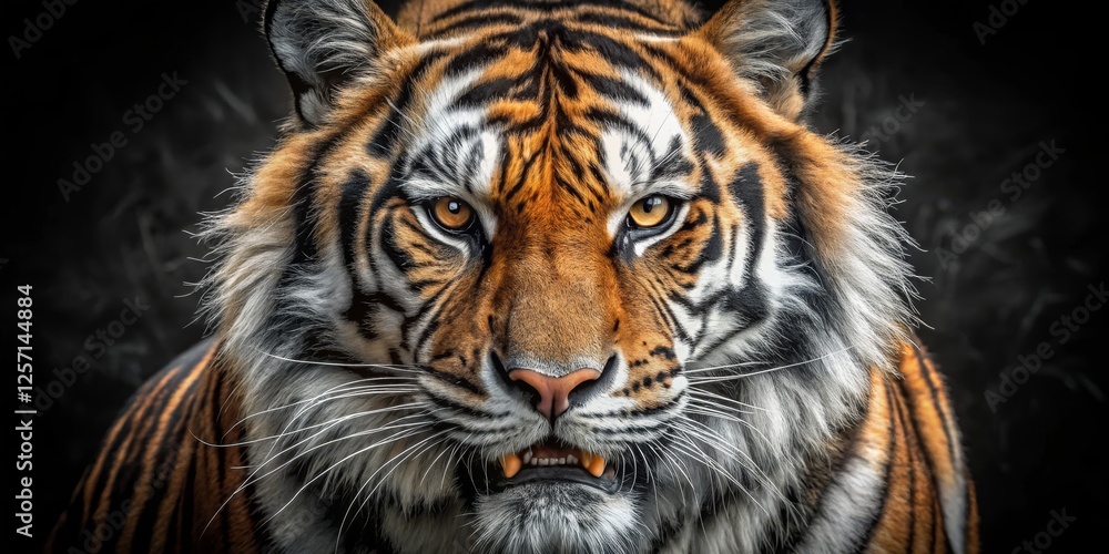 Fototapeta premium Majestic Tiger Staring Fiercely with Intense Eyes and Striking Fur