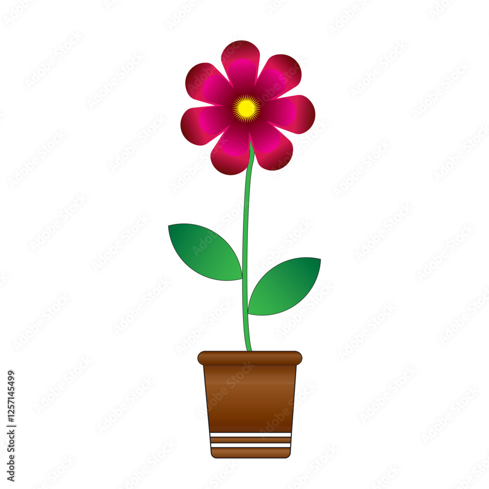 pink flower in mud pot with green leaves. pink flower in mud pot with green leaves.