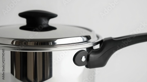 Closeup of Stainless Steel Pot Lid and Handle photo