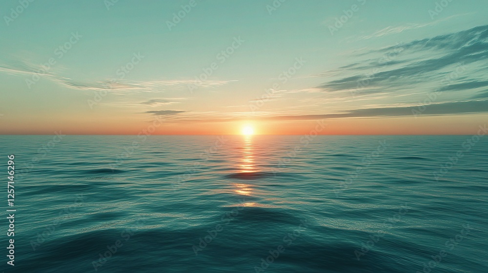 Vibrant Teal Ocean Sunset with Colorful Reflections in the Sky Vibrant Teal Ocean Sunset with Colorful Reflections in the Sky