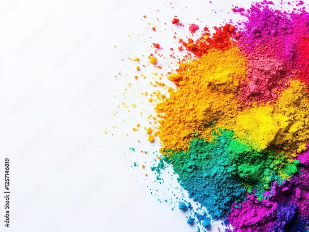Colorful pile of powder in various shades on white background for art and craft projects Colorful pile of powder in various shades on white background for art and craft projects