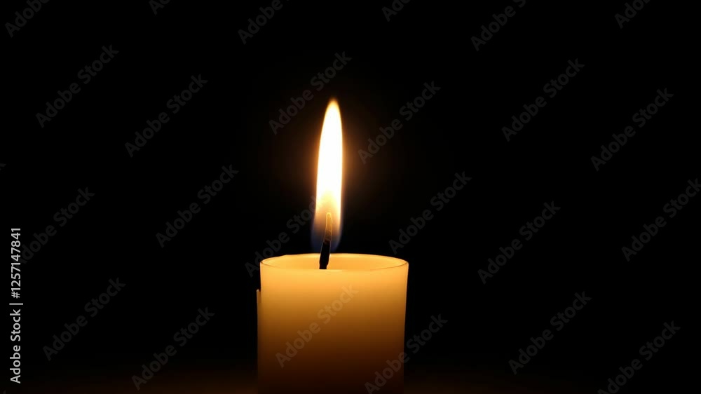Burning Candle Flame in Darkness, Tranquil Light Concept Burning Candle Flame in Darkness, Tranquil Light Concept