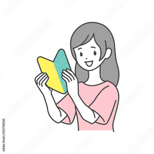 イラスト素材:初心者マークを持つ女性