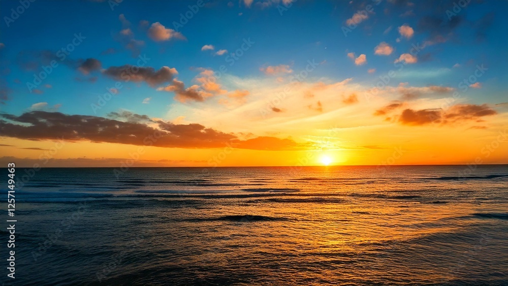 Obraz premium 広々とした真夏の夕焼け 空と海 背景素材 チラシ・バナー・動画素材 AI生成素材