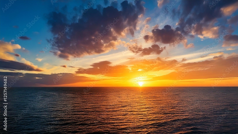 広々とした真夏の夕焼け 空と海 背景素材 チラシ・バナー・動画素材 AI生成素材