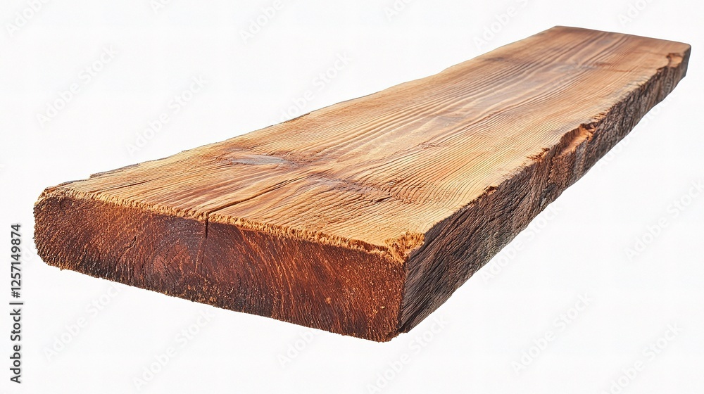 Natural Wooden Plank with Rich Grain Texture Isolated on White Background Natural Wooden Plank with Rich Grain Texture Isolated on White Background