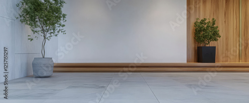 Modern interior design featuring minimalistic decor and wooden accents in a serene setting