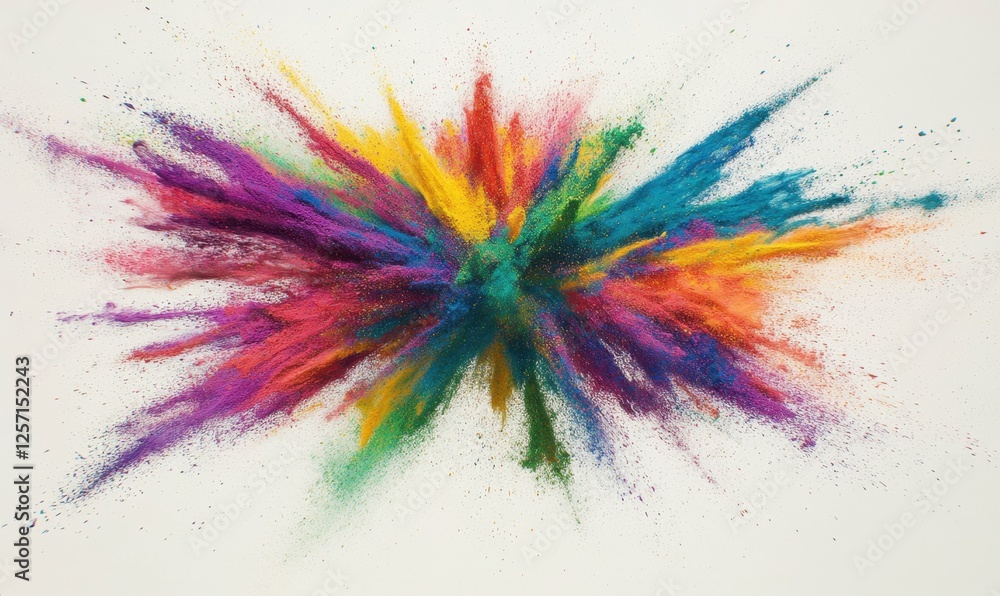 Fototapeta premium Colorful powder explosion on white background; vibrant celebration, design element