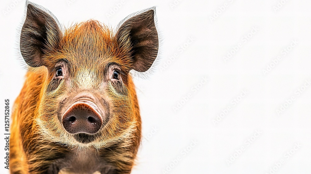 Fototapeta premium Young Pig With Curious Eyes Isolated on Clean White Background
