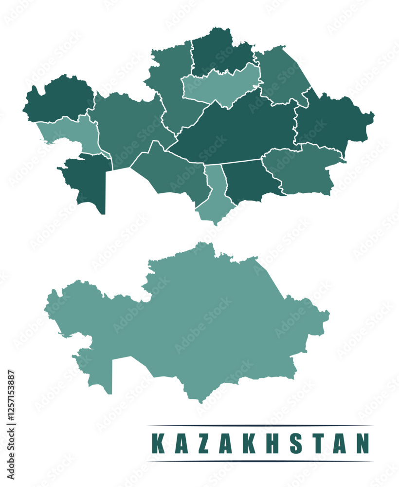 Fototapeta premium Kazakhstan simple flat political map with states border