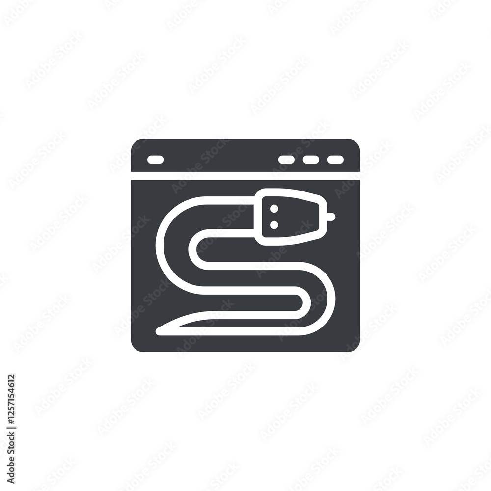 A snake wrapped around a code window vector icon A snake wrapped around a code window vector icon