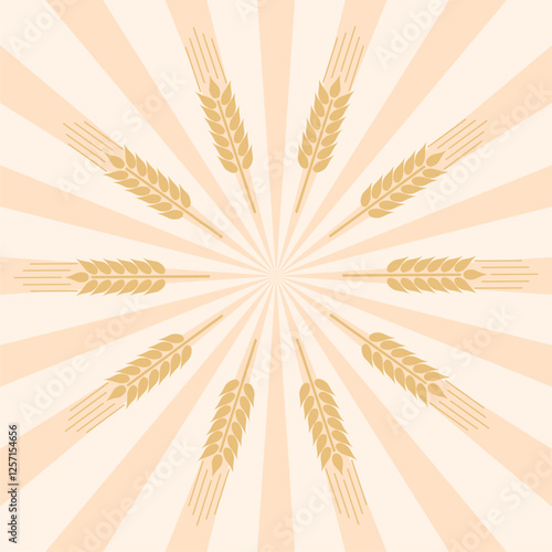 Circle of ripe wheat radial rays. Agricultural concept.