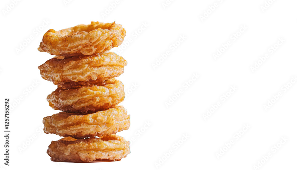 Crispy Golden Onion Rings Stack, Delicious Fast Food Treat, Isolated on White Background, Perfect Crispy Golden Onion Rings Stack, Delicious Fast Food Treat, Isolated on White Background, Perfect