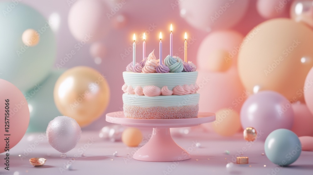 Pastel Birthday Cake With Candles And Balloons Pastel Birthday Cake With Candles And Balloons
