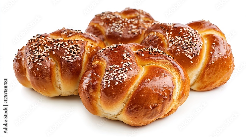 Three Buns with Sesame Isolated on White Background: Fresh and Appetizing Three Buns with Sesame Isolated on White Background: Fresh and Appetizing