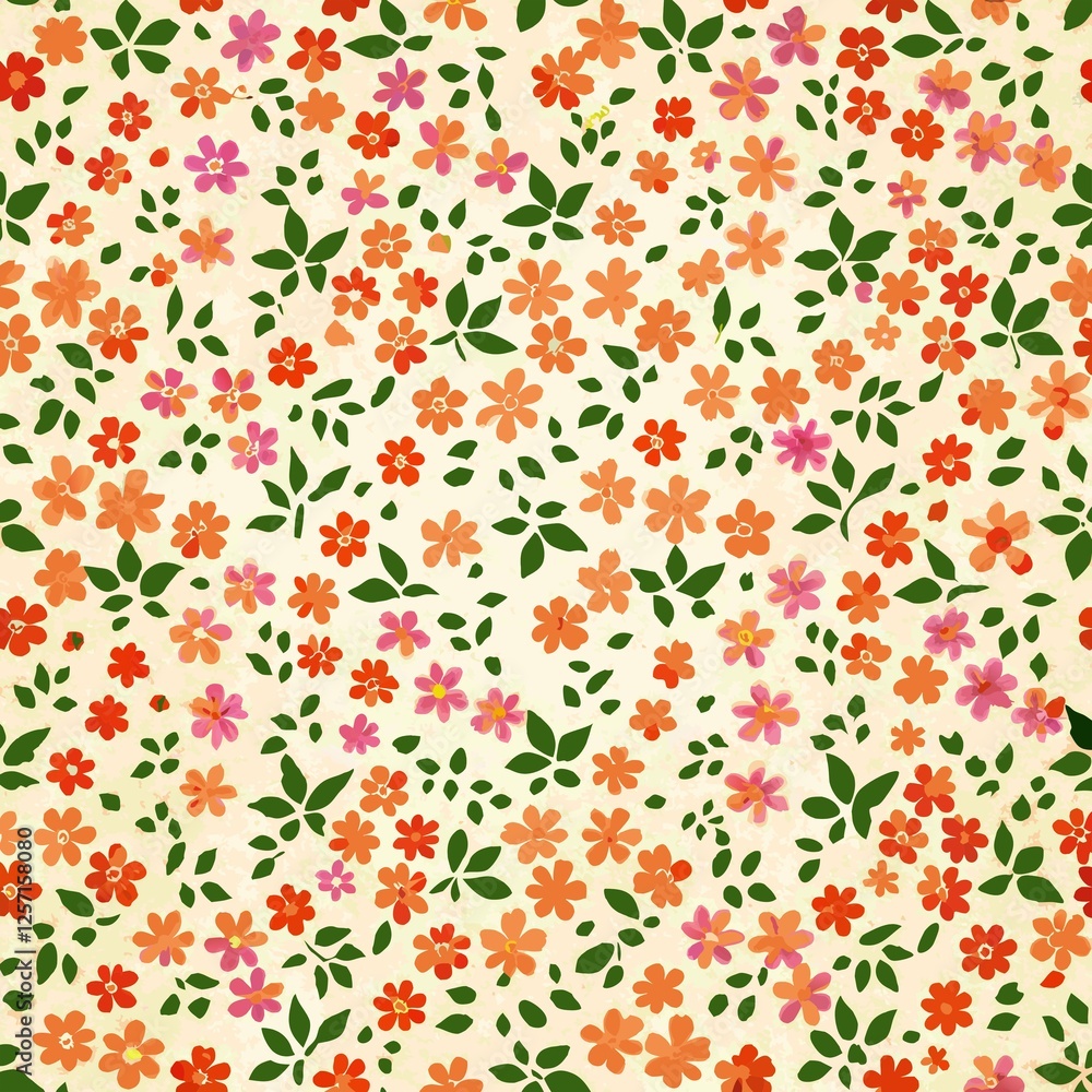 Fototapeta premium Seamless Floral Pattern with Vibrant Orange and Green Leaves