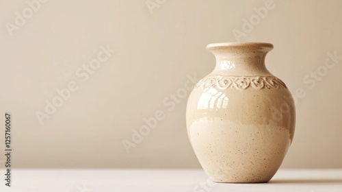 Beige ceramic vase on plain background photo