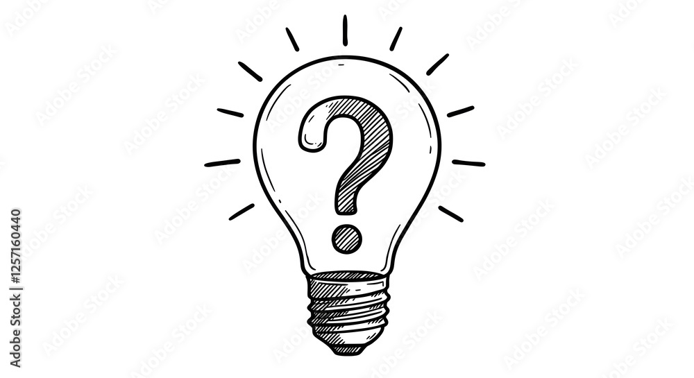 Lightbulb with Question Mark Hand Drawn Sketch Idea, Problem, Solution Lightbulb with Question Mark Hand Drawn Sketch Idea, Problem, Solution