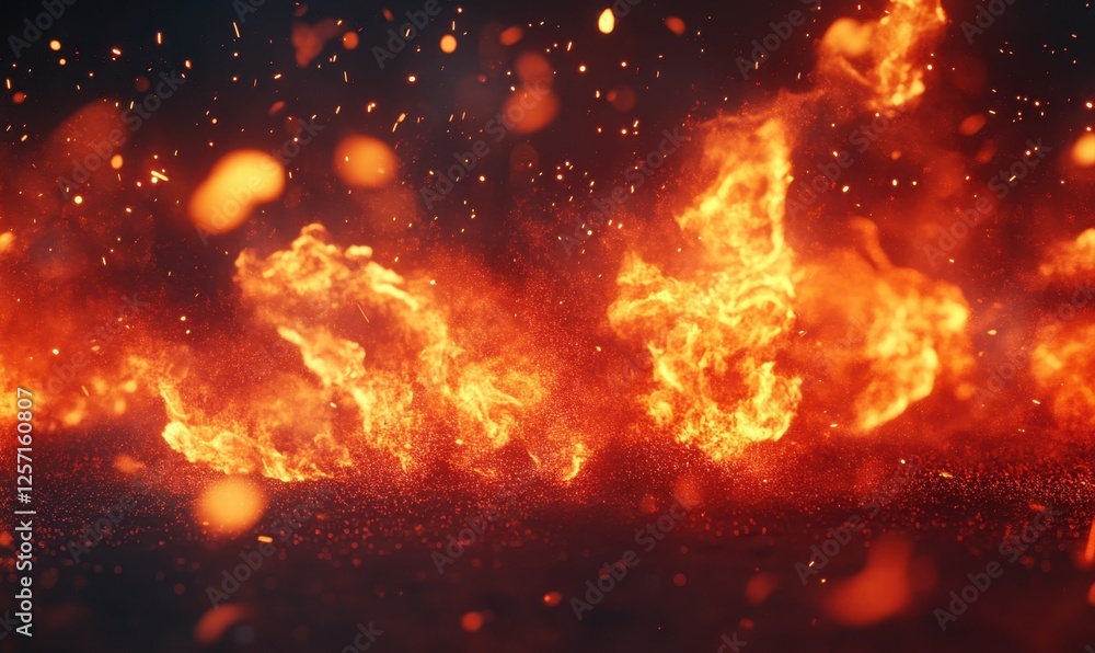 Fototapeta premium Fiery inferno, burning embers, dark background, cinematic effect, visual effects
