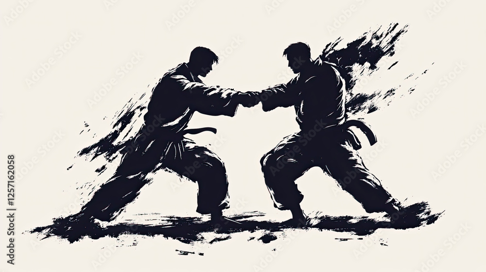 Fototapeta premium Silhouette Illustration of Jiu-Jitsu Players Fighting
