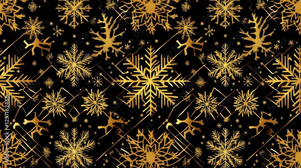 Golden snowflakes pattern on black background. Golden snowflakes pattern on black background.