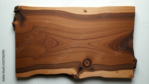 A cutting board crafted from rich, aged wood centered over an ashwood table photo