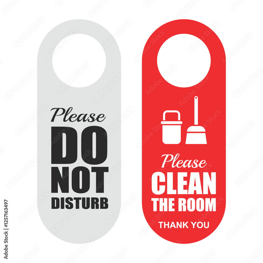 Naklejka premium Do Not Disturb and Clean The Room Door Hanger Signs, Hotel Room Door Hanger With different Colors on the Front and Back Grey and Red