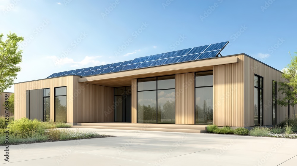Energy Storage Modern eco-friendly house with solar panels and large windows, surrounded by greenery. Energy Storage Modern eco-friendly house with solar panels and large windows, surrounded by greenery.