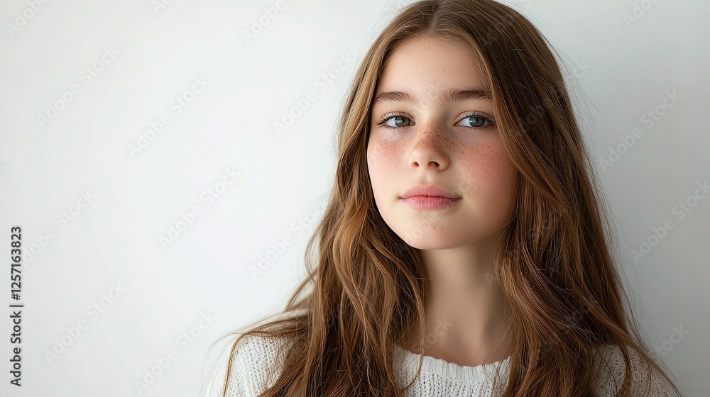 Contemplative Teenage Girl with Thoughtful Expression in Isolation Contemplative Teenage Girl with Thoughtful Expression in Isolation