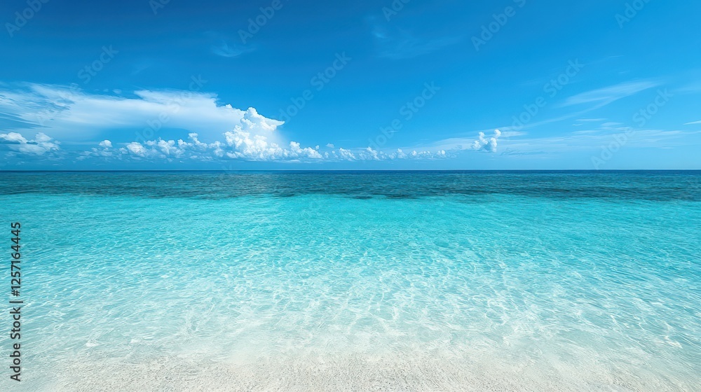 Tropical beach, turquoise water, sunny sky, calm ocean, vacation background Tropical beach, turquoise water, sunny sky, calm ocean, vacation background