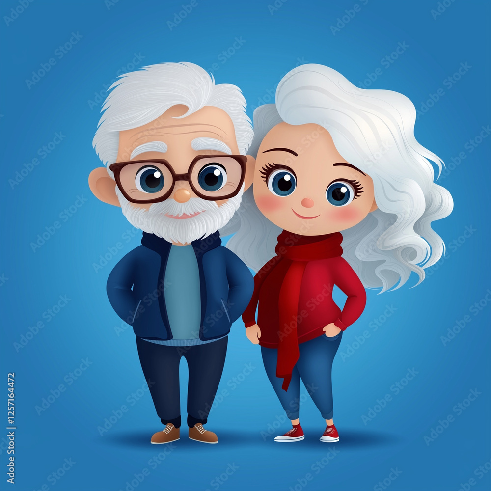 Fototapeta premium Charming senior couple posing playfully together with bright blue background