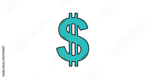 Hand Drawn Teal Dollar Sign Isolated on White Background photo