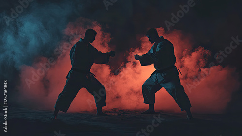 Silhouette Illustration of Jiu-Jitsu Players Fighting