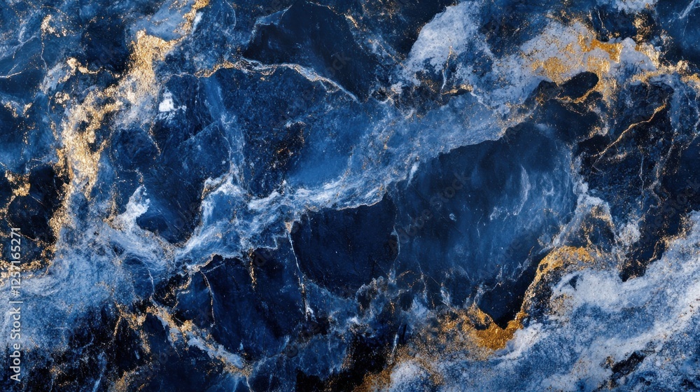 Abstract blue marble background with gold accents and white streaks Abstract blue marble background with gold accents and white streaks